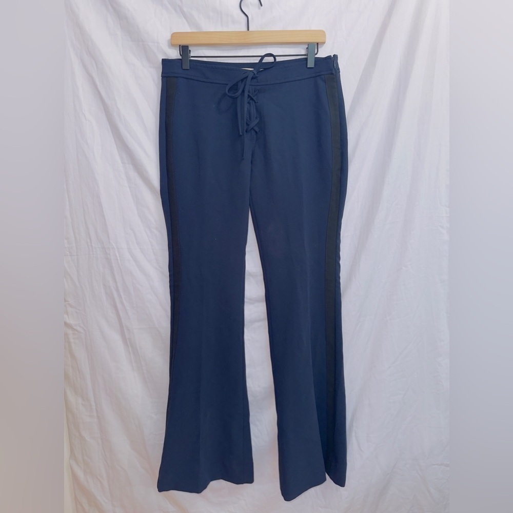 Banana Republic x Olivia Palermo Tuxedo Stripe Navy Blue Lace Front Flared Pants